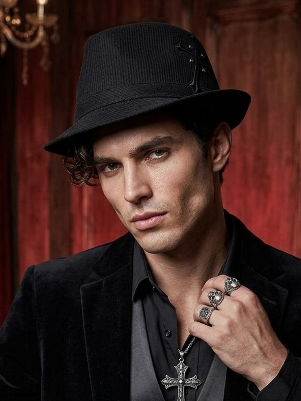 EXPLICIT Black Fedora, L/XL with Raised Cross